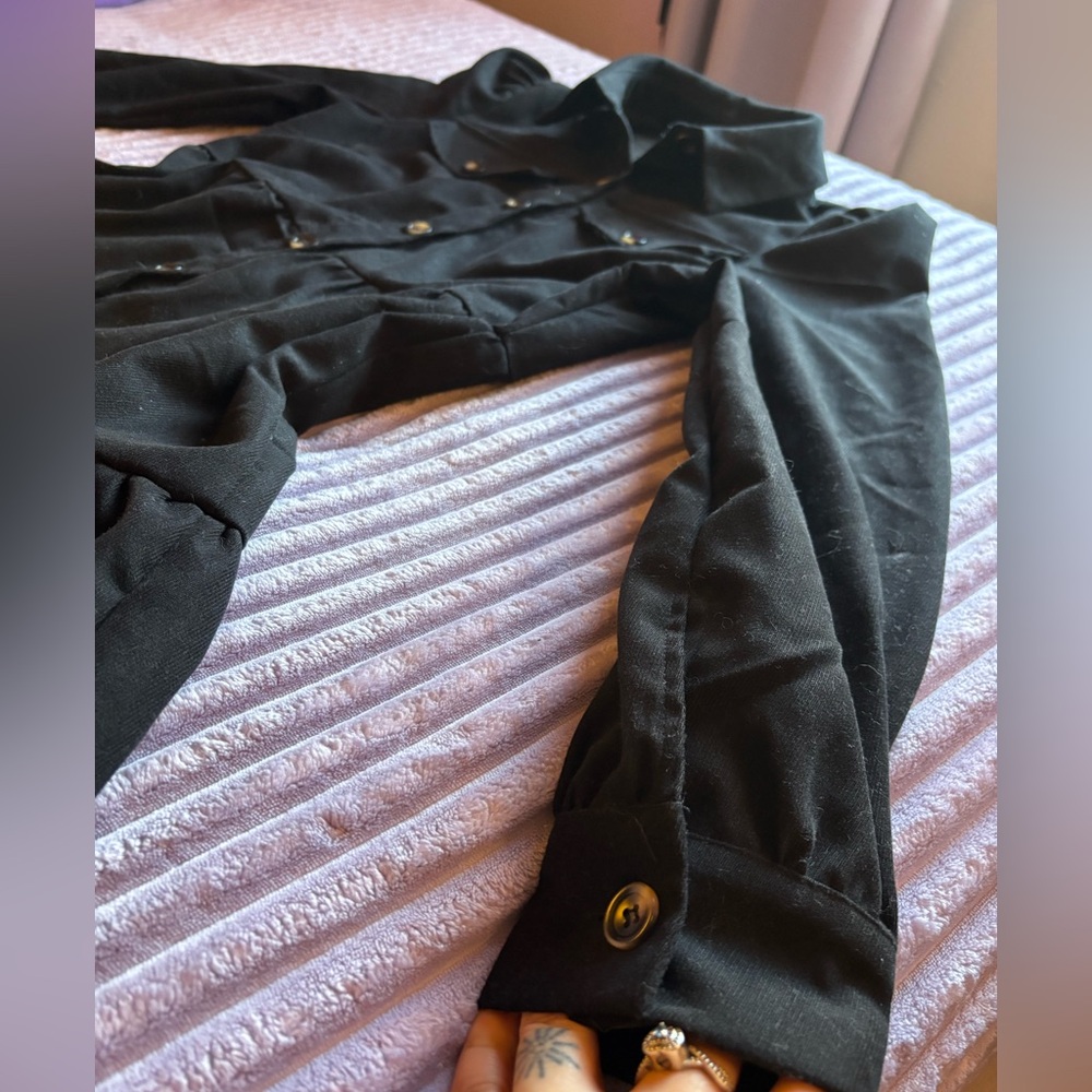 🖤 Black Button-Up Long Sleeve Babydoll Dress – Soft Gothic Vibes 🖤 - Picture 2 of 5